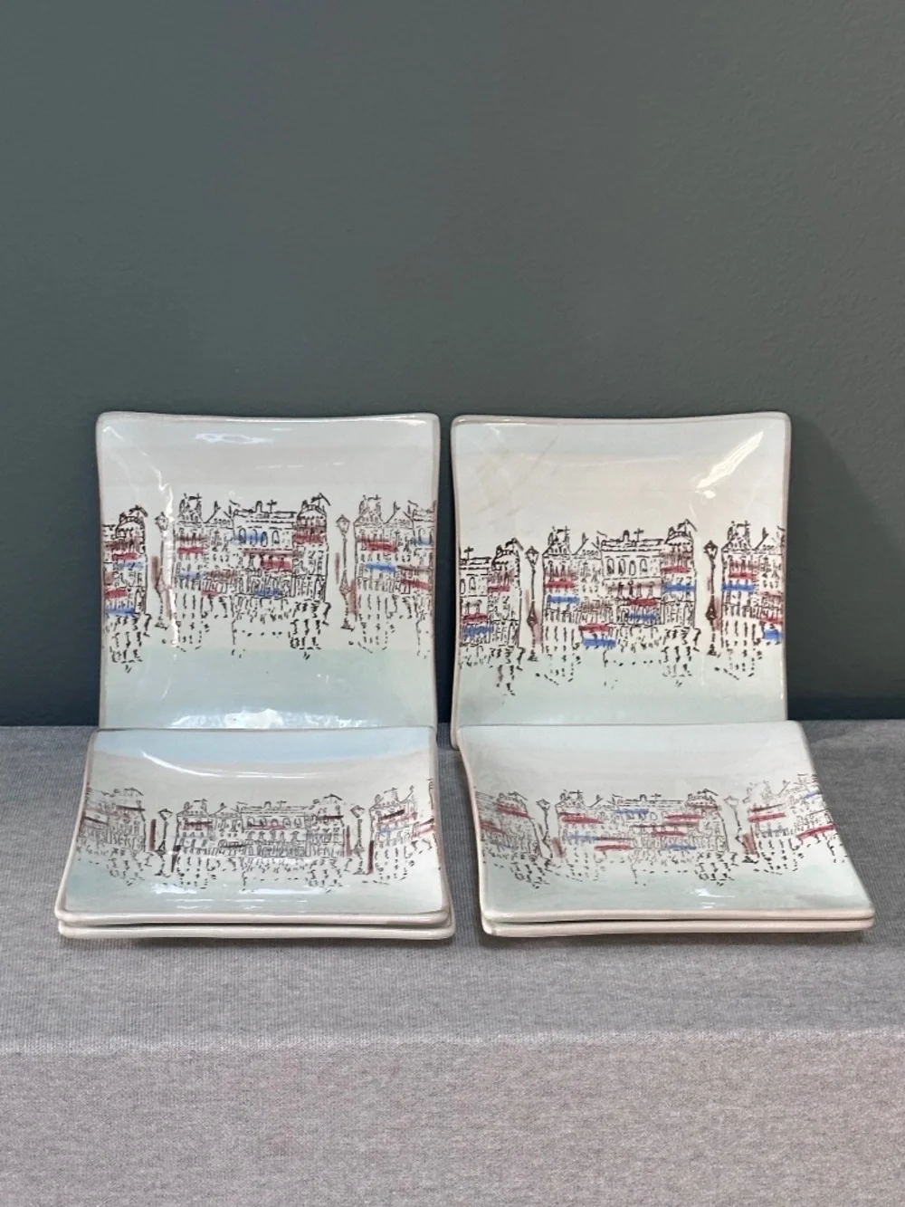 Italian Ceramic Square Venice Scene Plates: Set of 6